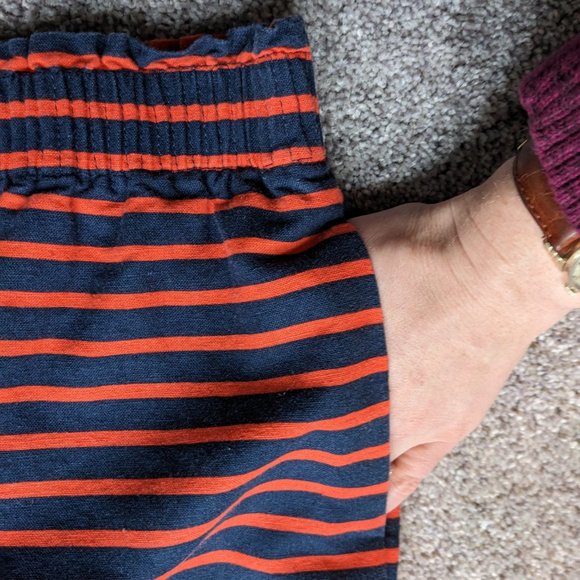 J Crew Cotton  Linen Navy and Orange Striped Skirt - Picture 6 of 10